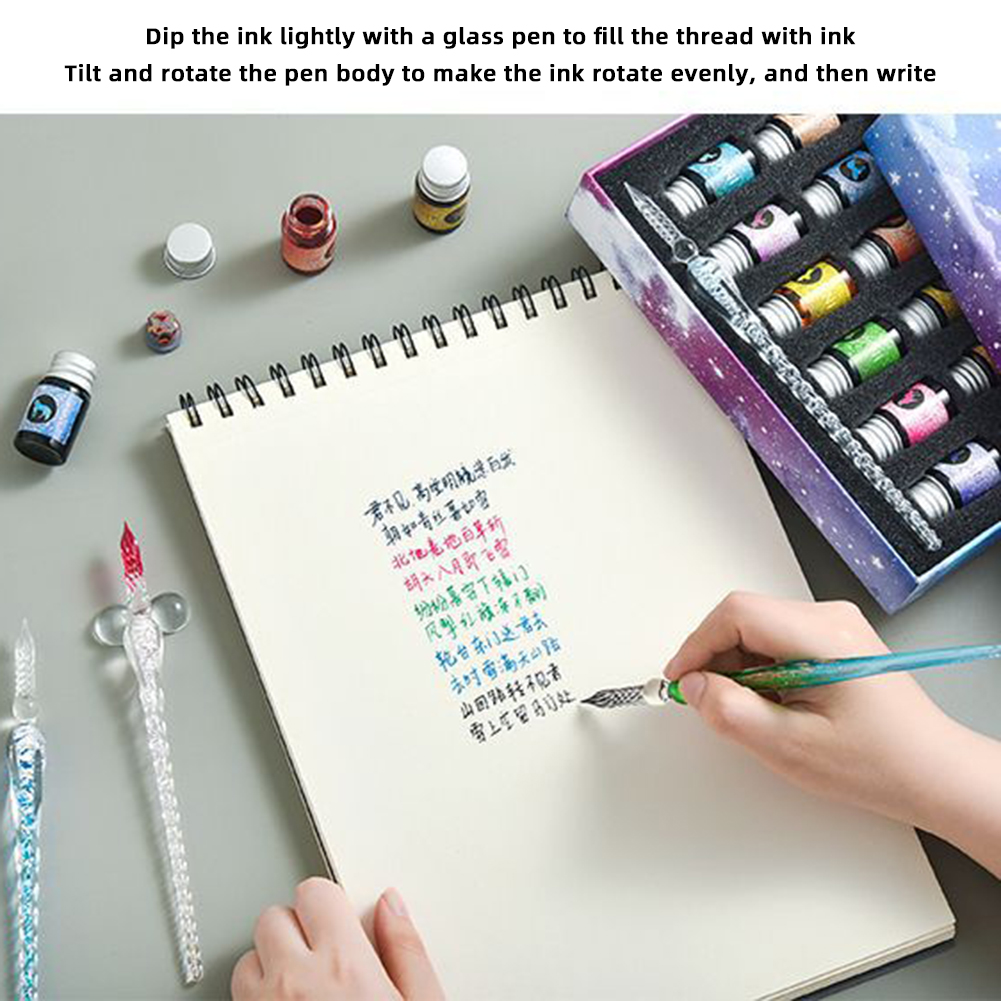 Calligraphy Pen Set - ชุดหมึกปากกาจุ่มแก้วการประดิษฐ์ตัวอักษรแบบ DIY แบบพกพาปากกาของขวัญสำหรับวันเกิด