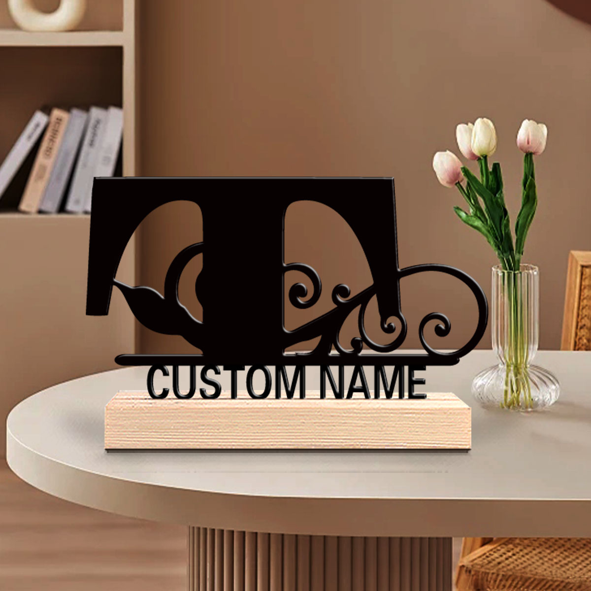 Art Craft Letter T - งานศิลปะโลหะรูปตัวอักษรแบบกำหนดเอง 1 ชิ้น พร้อมฐานไม้ ของตกแต่งโลหะสำหรับตกแต่งห้องสำนักงาน