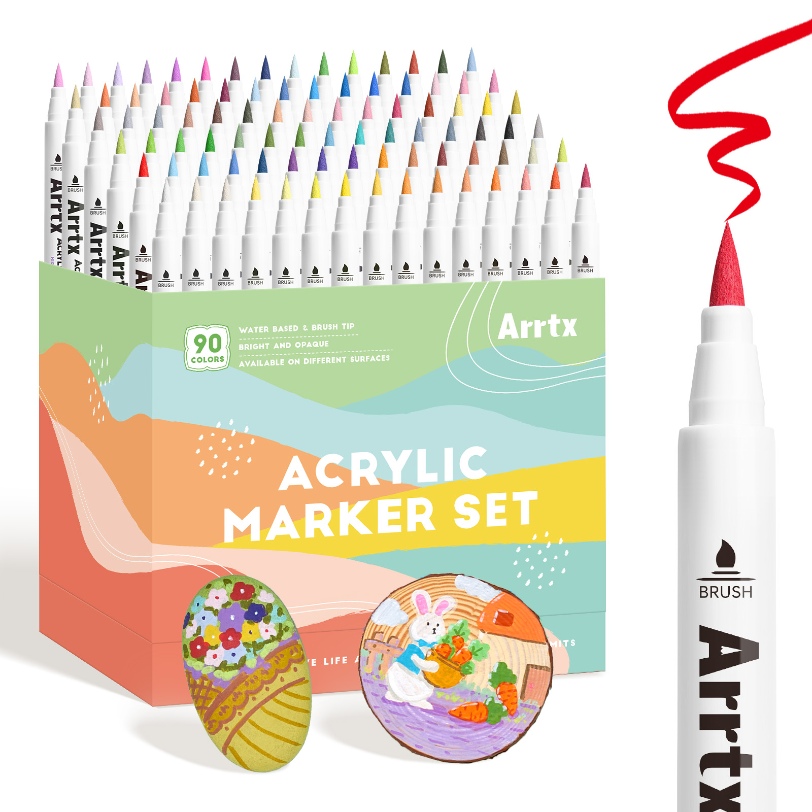 Art Craft Book - Arrtx 90 สีปากกาสีอะคริลิค,ปากกามาร์กเกอร์สี,สําหรับศิลปินผู้ใหญ่สมุดระบายสี-ปลายแปรงสําหรับงานฝีมือ DIY ทํา 90B