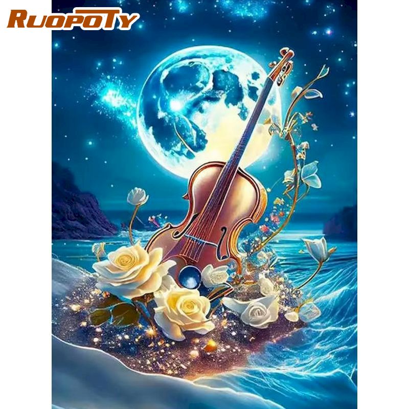 Art Craft Ideas With Paper - RUOPOTY ภาพวาดเพชร งานศิลปะและงานฝีมือ ไอเดีย DIY ภาพวิวไวโอลิน