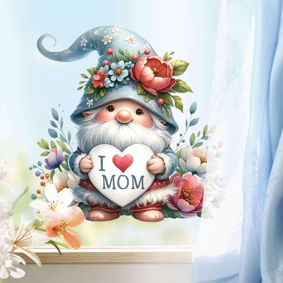 Art And Craft For Mother'S Day - สติ๊กเกอร์ติดผนังวันแม่ ลายน่ารัก ตุ๊กตาโนม บอลลูนรัก ของตกแต่งบ้าน กระดาษกาว
