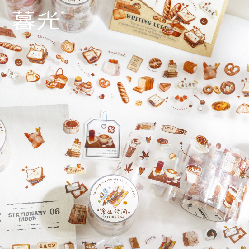 Art Craft Bakery - เทปวาชิลายอาหารเบเกอรี่สไตล์วินเทจฤดูใบไม้ร่วง 6 แบบ เทปตกแต่งสไตล์เรโทรสำหรับสาวๆ วัยรุ่น สมุดบันทึก