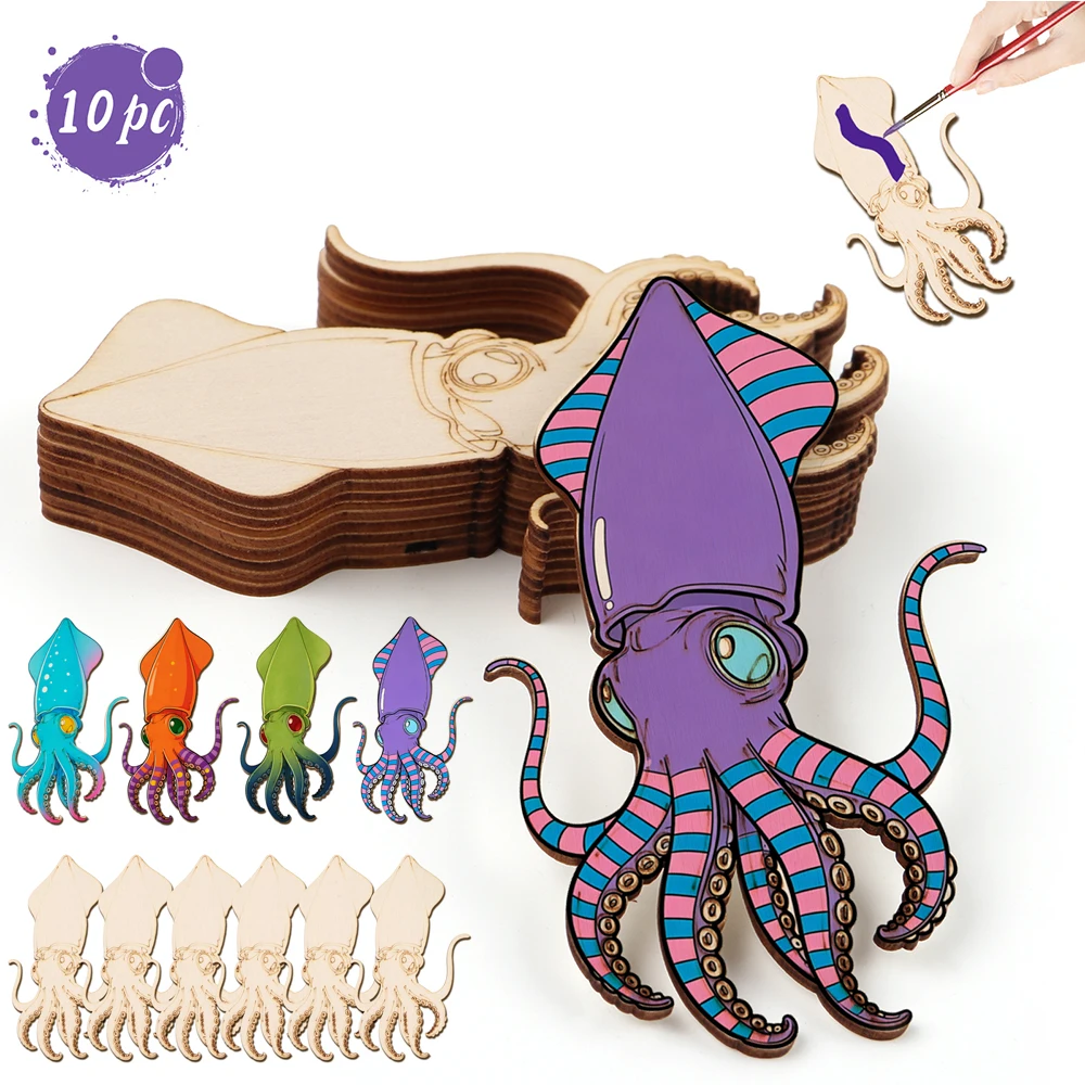 Art Craft Us - ชุดงานฝีมือไม้รูปปลาหมึกยักษ์ 10 ชิ้น/ชุด สำหรับตกแต่งแขวนผนัง งาน DIY