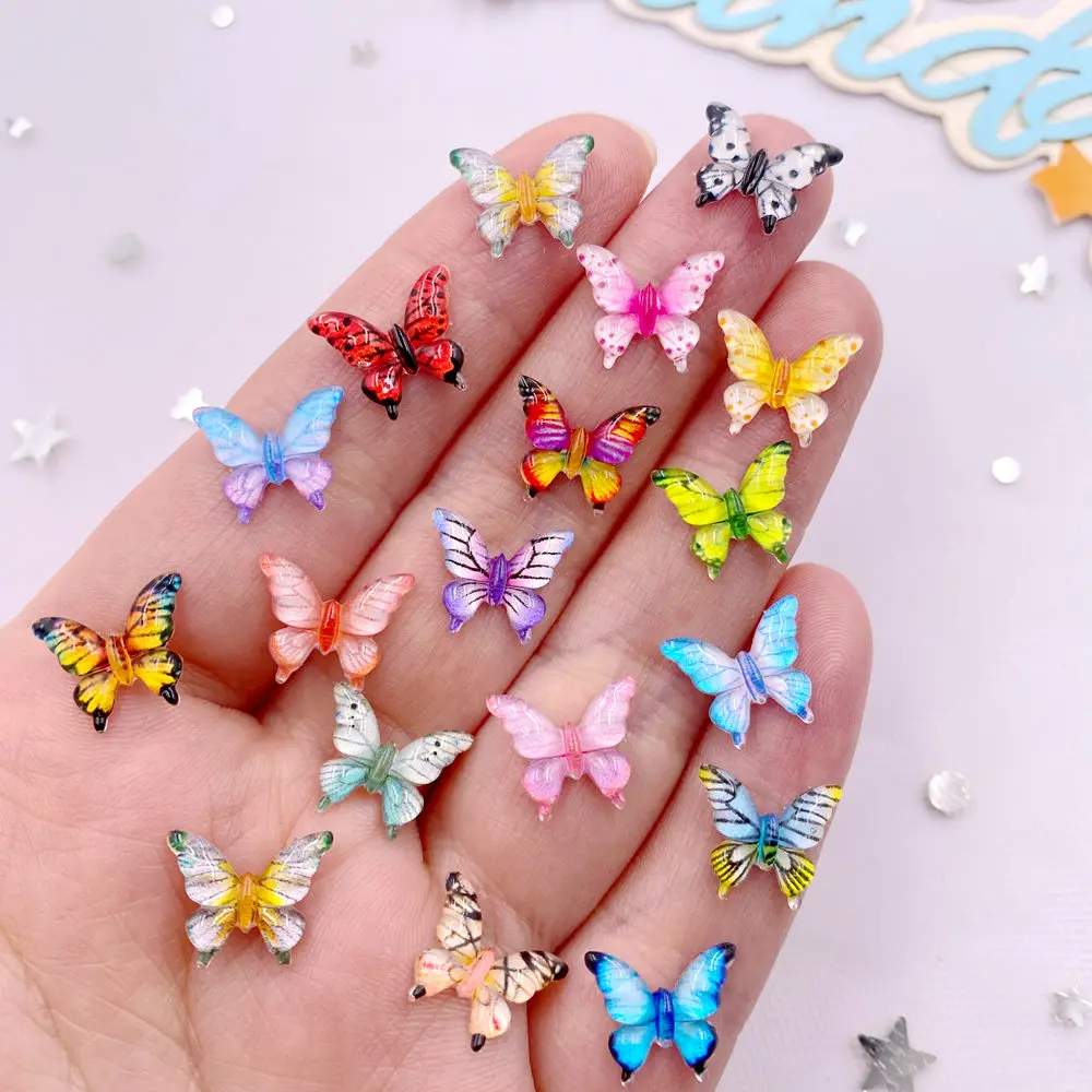 Art Craft New Year - 50PCS 10mm ผสมเรซิ่นมินิคริสตัลผีเสื้อแบน Rhinestone ตุ๊กตา DIY