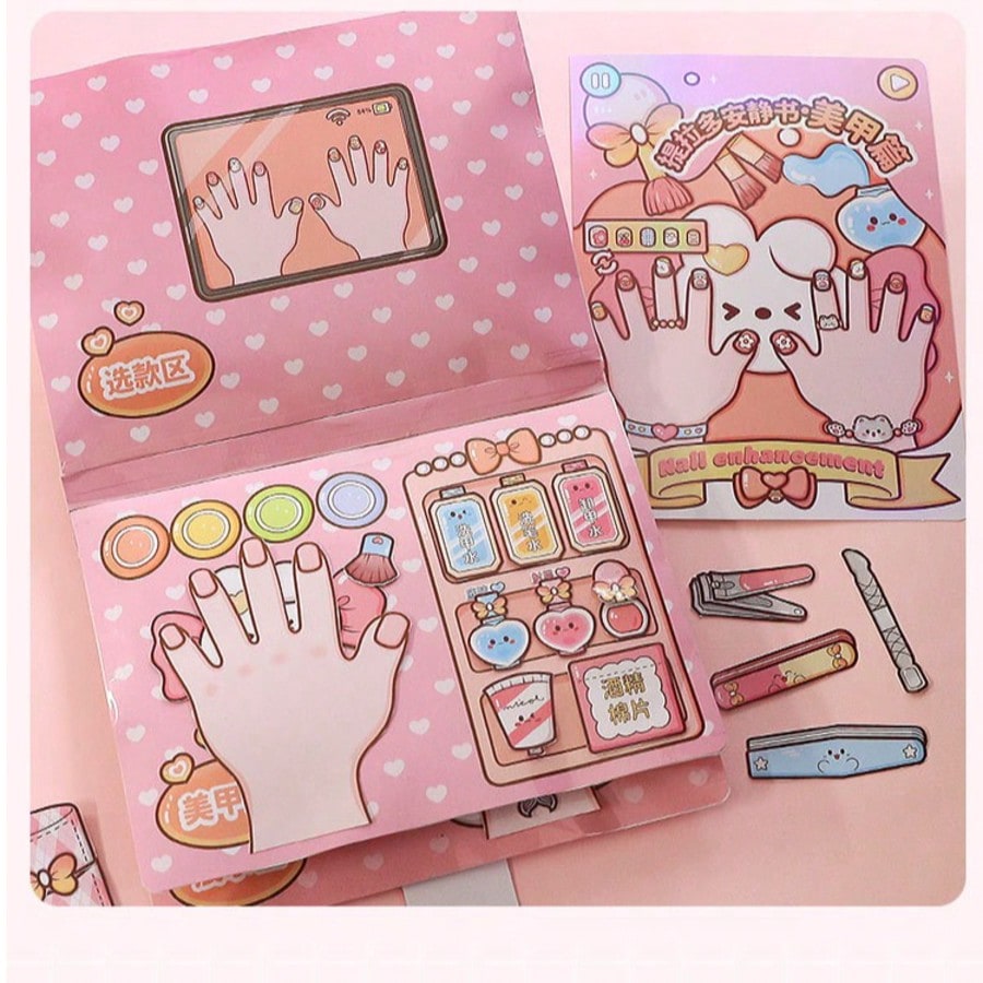 Art Craft Book - หนังสือสติกเกอร์ทำเล็บ DIY สีชมพูสำหรับเด็ก ชุดทำเล็บจำลอง ของเล่นเสริมสร้างพัฒนาการ งานฝีมือยังไม่เสร็จสมบูรณ์
