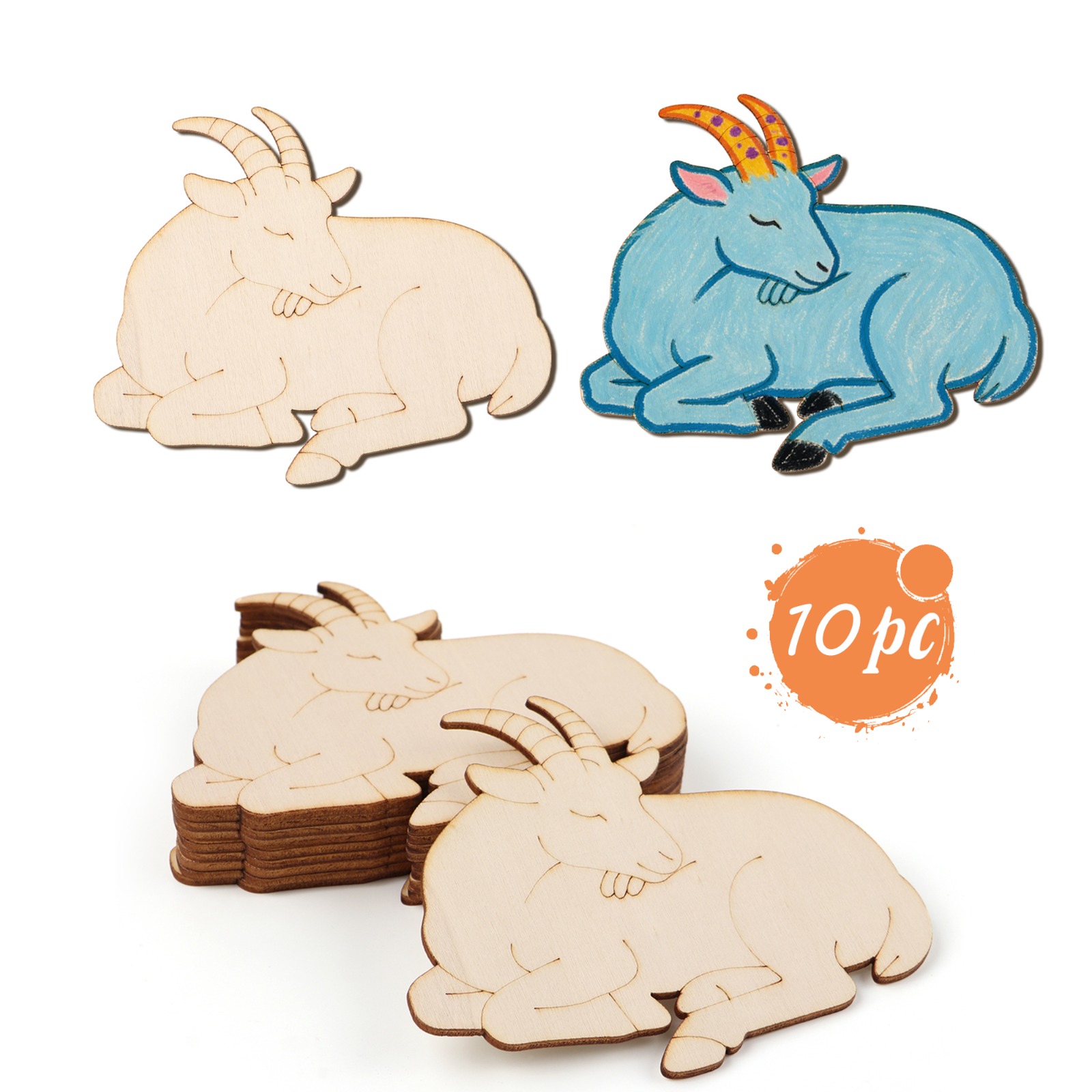 Art Craft Us - ชุดงานฝีมือไม้แกะสลักรูปแกะ 10 ชิ้น/ชุด สำหรับทำของตกแต่งแขวนผนัง งานศิลปะ DIY