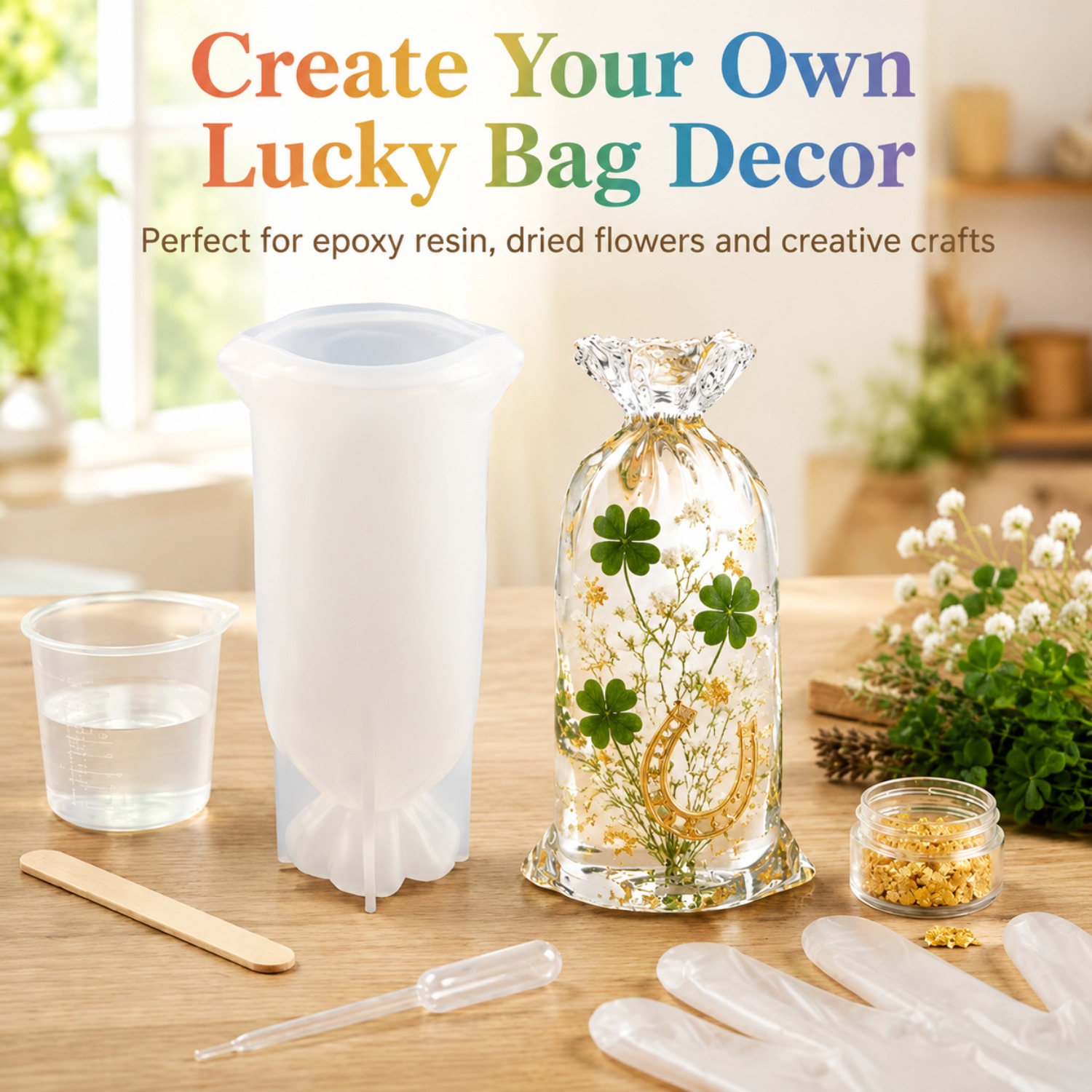 Art Craft Bag - แม่พิมพ์ซิลิโคนเรซิ่นรูปถุงนำโชค, แม่พิมพ์ซิลิโคนแบบใช้ซ้ำได้สำหรับงานหล่อเรซิ่นอีพ็อกซี่, แม่พิมพ์งานฝีมือ DIY สำหรับการเก็บรักษาดอกไม้แห้ง, งานศิลปะดอกไม้,