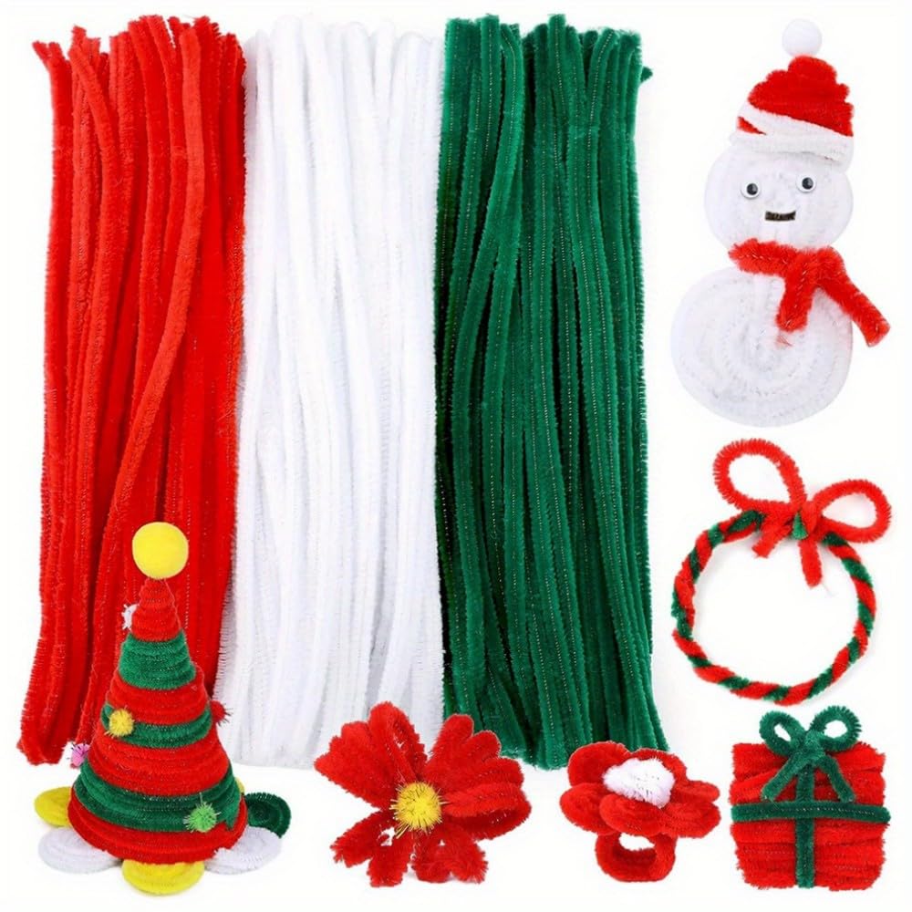 Art Craft New Year - ก้านไหมพรมสีแดง ขาว เขียว สำหรับงานศิลปะและงานฝีมือคริสต์มาส งานประดิษฐ์ DIY